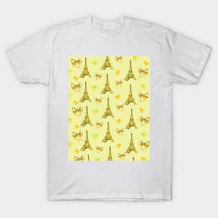 Girly Eiffel Tower Pattern in Watercolours Yellow Background T-Shirt